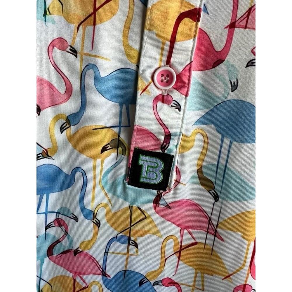 Tom Baine Slim Fit Men's Golf Polo Shirt Colorful Flamingos AOP Size Medium - Picture 8 of 9